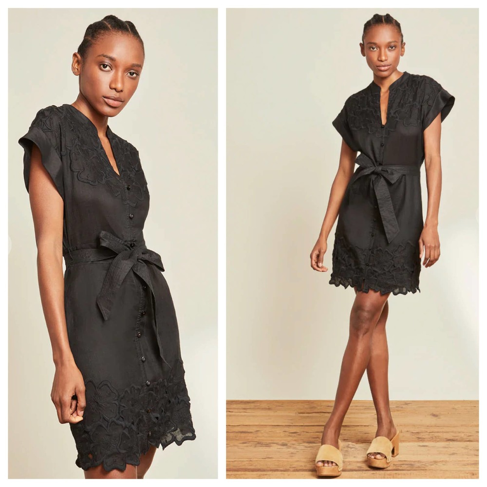 Veronica Beard Archie Floral Applique Dress in Black